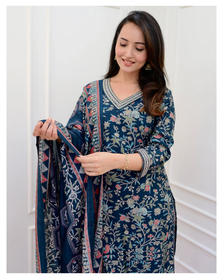 KALINI Women Floral Printed Tiered Kurta with Salwar & With Dupatta