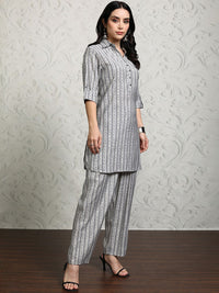 Vishudh Shirt Collar Striped Tunic With Trouser