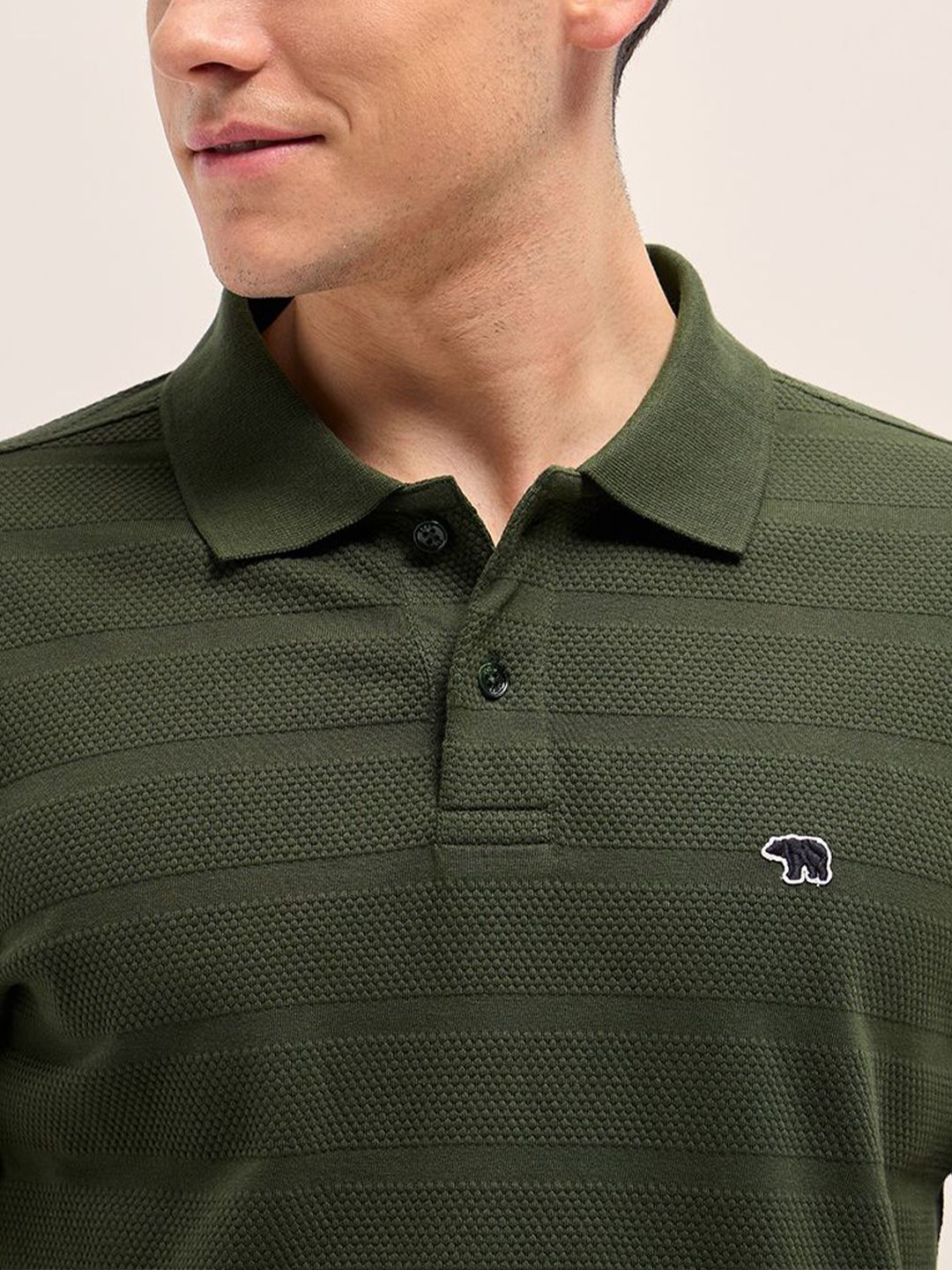 THE BEAR HOUSE Men Striped Polo Collar Pure Cotton T-shirt