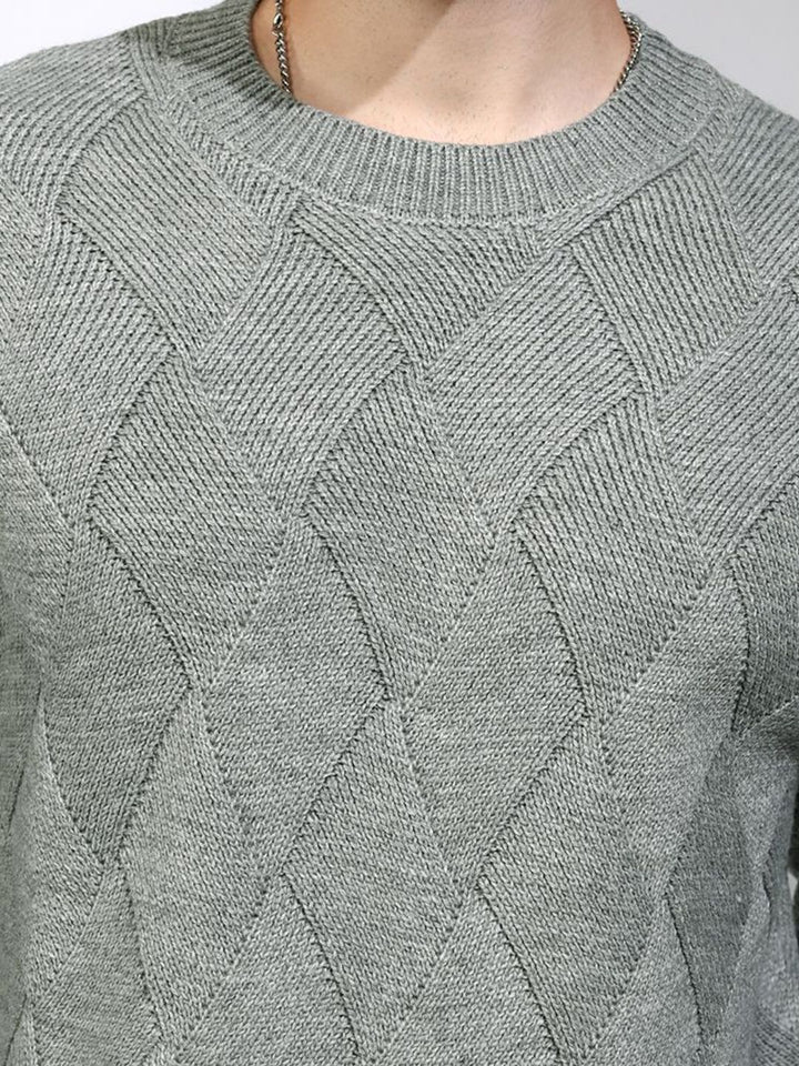 HIGHLANDER Men Self Design Round Neck Long Sleeves Pullover Sweaters