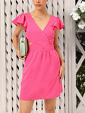 DressBerry Barbiecore Ruffled & Smocked Cut-out A-line Mini Dress