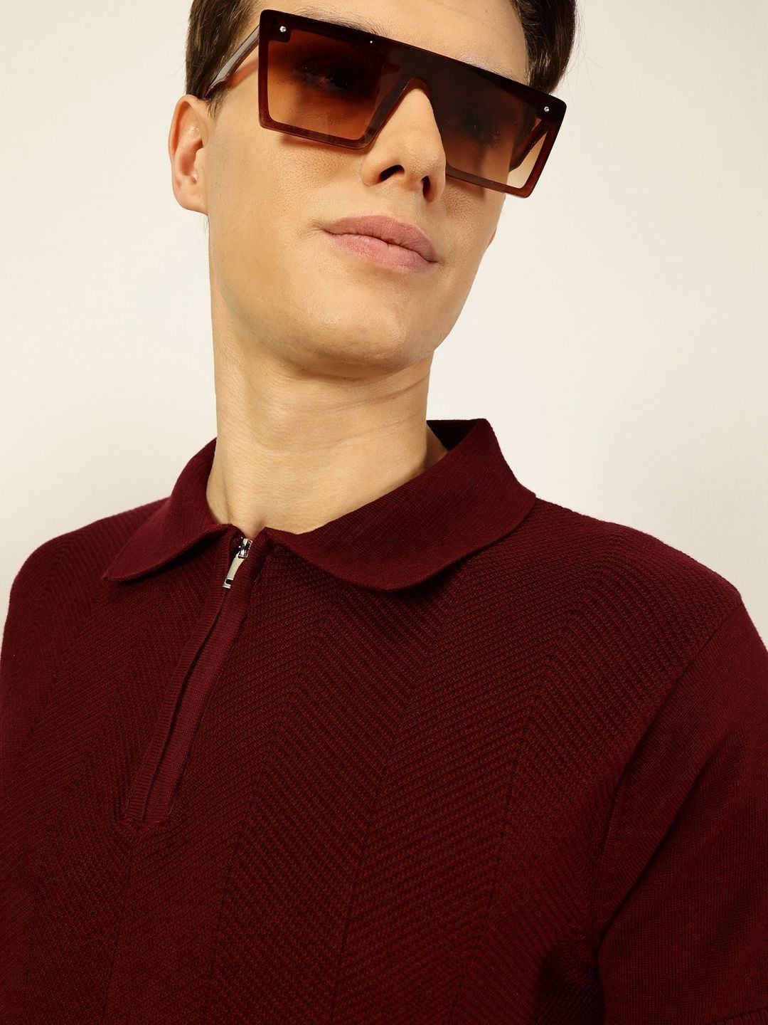Thomas Scott Polo Collar Self Design Textured Pure Cotton T-Shirt