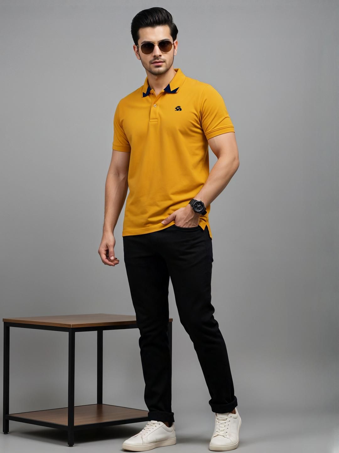 ADRO Men Mustard Cotton Tshirts