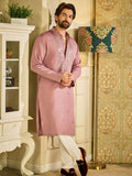 SOJANYA Floral Embroidered Mandarin Collar Mirror Work Cotton Silk Straight Kurta