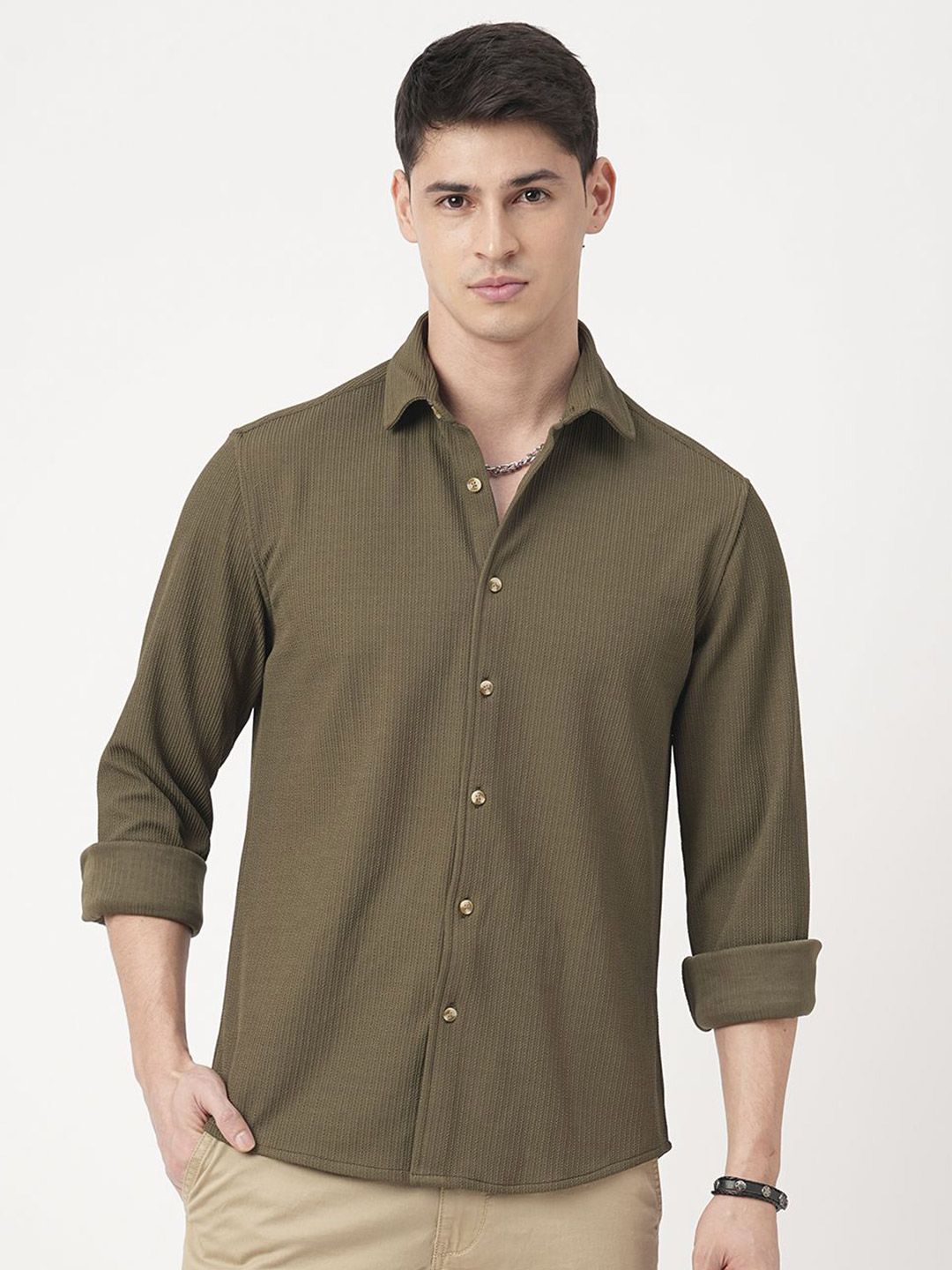 VASTRADO Men Olive Textured Shirt