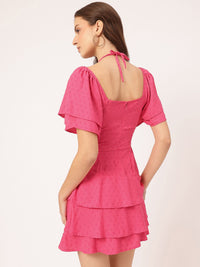 DressBerry Peony-Blush Dobby Cut-Out Layered Mini Dress