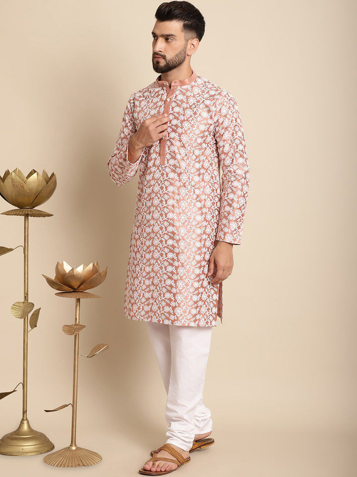 Anouk Floral Embroidered Band Collar Regular Kurta with Churidar