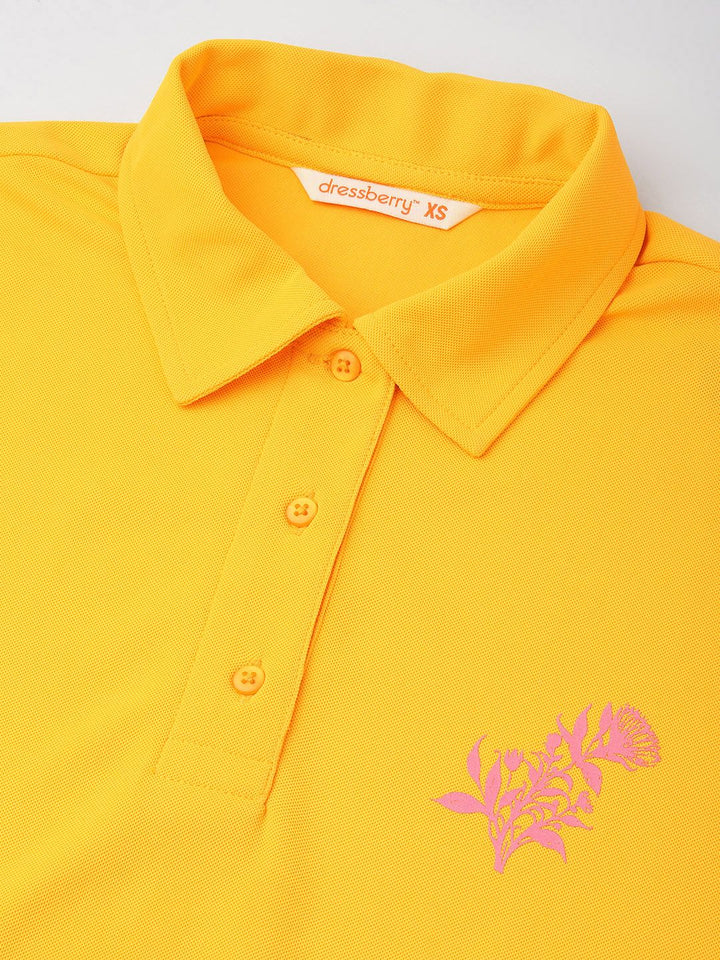 DressBerry Sunny Vibrant Aesthetic Boxy Polo Collar Crop T-shirt