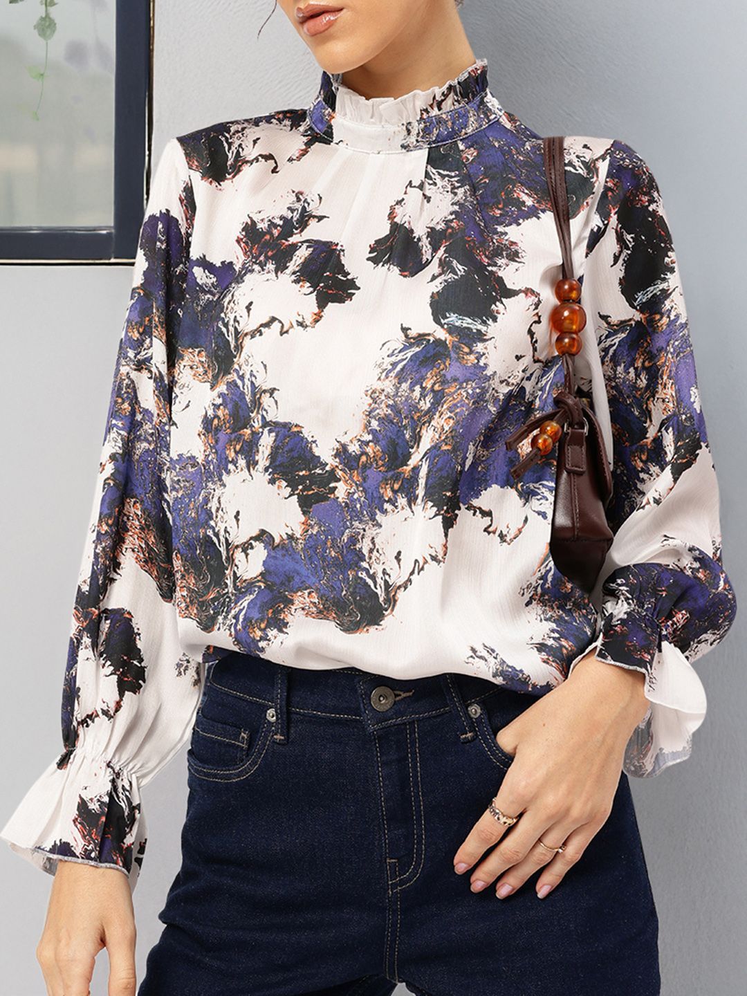 DressBerry Abstract Affection Printed Bell Sleeve Top
