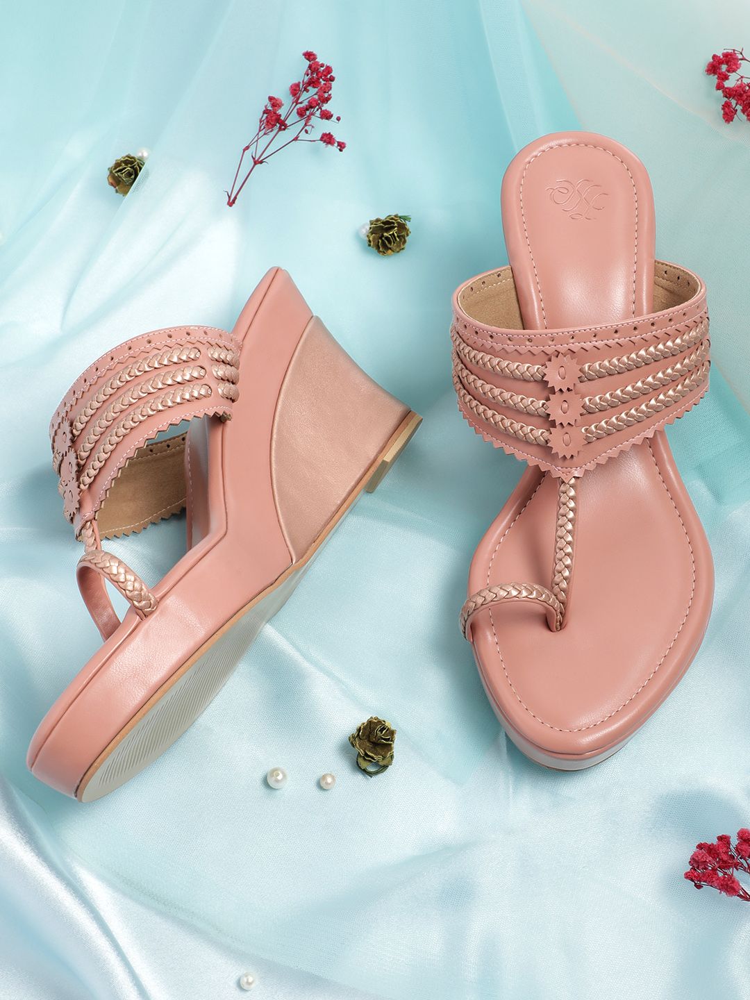 House of Pataudi Woven Design Wedge Heels