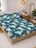 KLOTTHE Biru & Putih Bercetak 300 TC Cadar Katil Double Dengan 2 Sarung Bantal- 2.5 m x 2.25 m