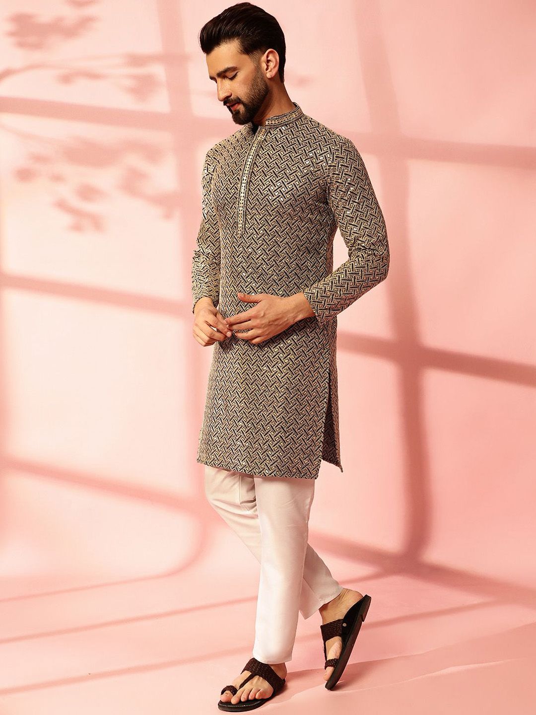 Anouk Men Embroidered Regular Thread Work Pure Cotton Kurta with Pyjamas