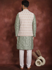 Anouk Geometric Embroidered Straight  Kurta with Churidar & Nehru Jacket