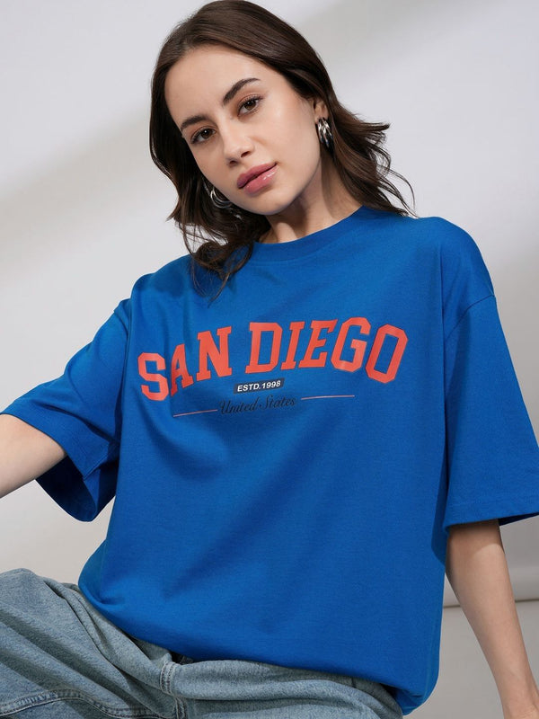 Street By Tokyo Talkies  Women Oversized Chest Printed T-Shirt