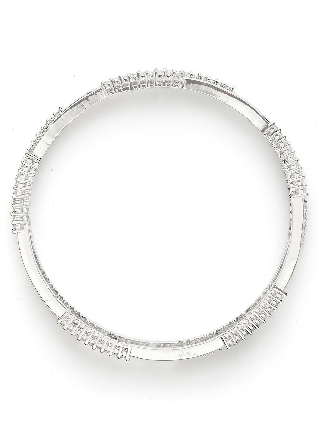 KARATCART Set Of 2 Sliver Plated CZ Studded Bangles