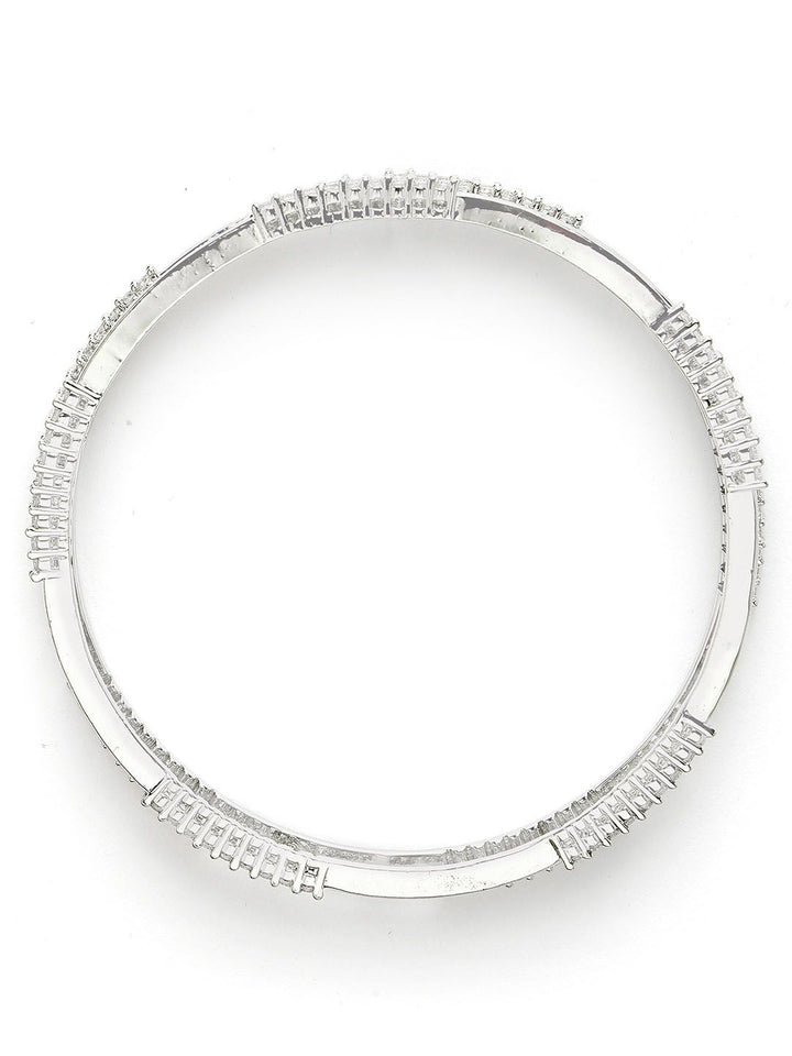 KARATCART Set Of 2 Sliver Plated CZ Studded Bangles