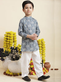 Cutiekins Boys Ethnic Motifs Printed Mandarin Collar Straight Kurta With Pyjamas