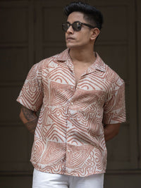 Powerlook Men Cuban Collar Abstract Printed Oversized Casual Shirt