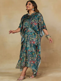 Mamicha Floral Print Kimono Sleeve Georgette Kaftan Maxi Dress