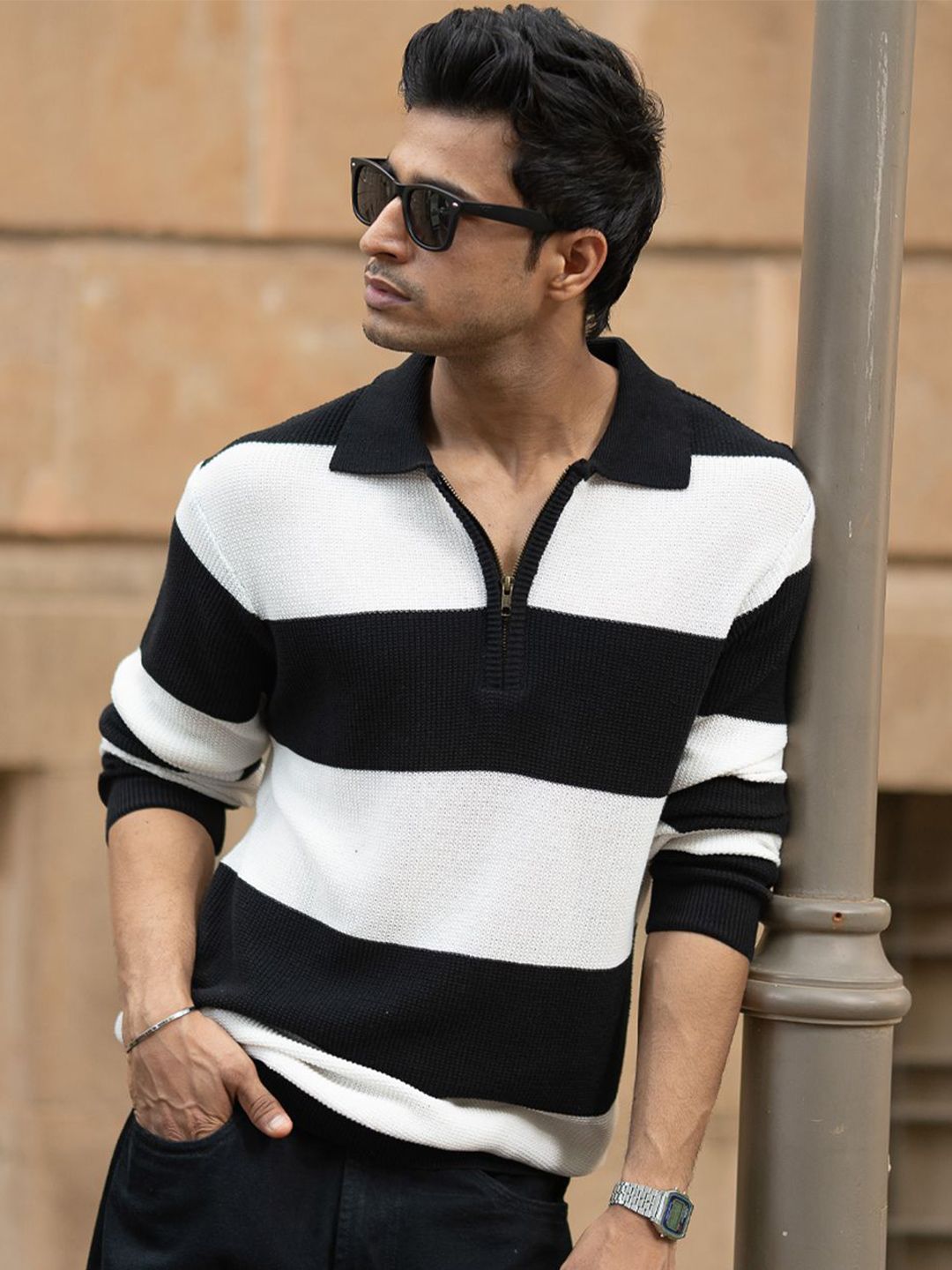 Powerlook Men Striped Polo Collar Cotton T-shirt