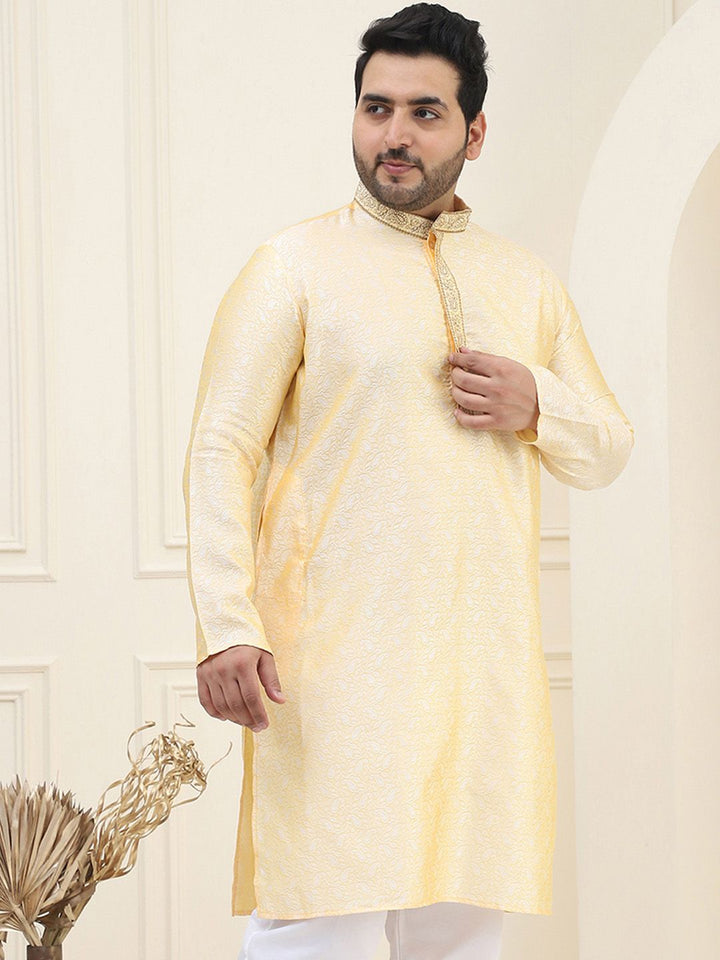 SOJANYA Plus Paisley Woven Design Kolar Mandarin Lengan Panjang Kurta Lurus