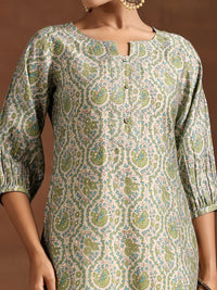 Libas Floral Printed Puff Sleeves Straight Kurta