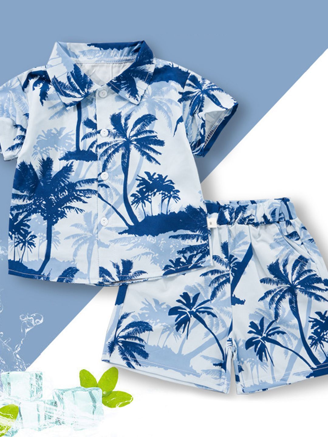 YK Boys Tropical Printed Short Sleeves Shirt With Shorts