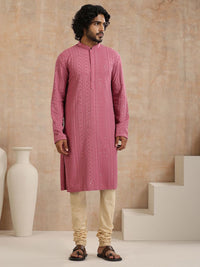 House of Chikankari Men Mauve Rayon Sulam Kurta