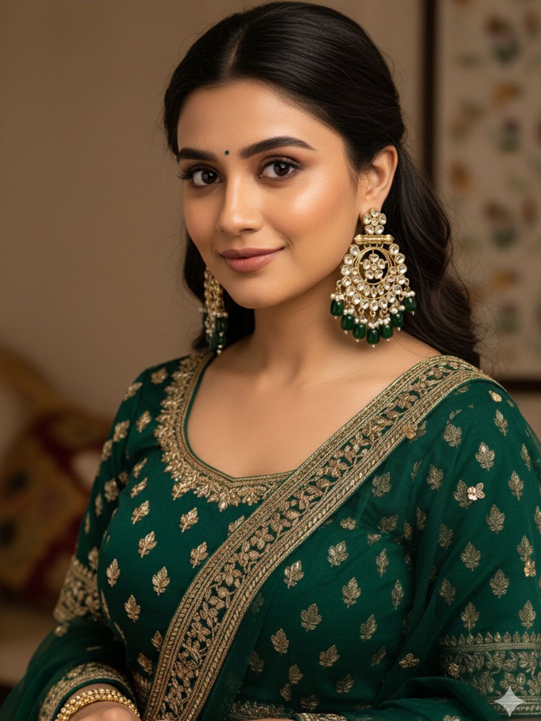 PANASH Batu Tiruan Bersalut Emas Subang Tiruan Bertampal Dan Manik Berbentuk Pekeliling