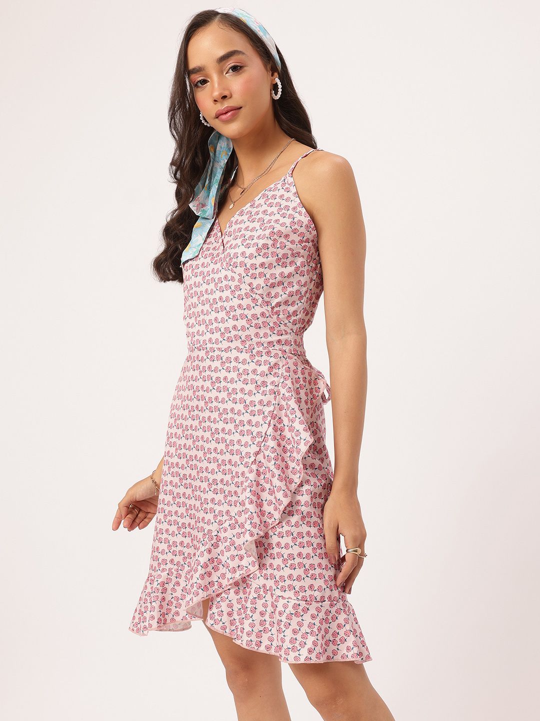 DressBerry Frill Fever Printed Shoulder Straps Wrap Dress