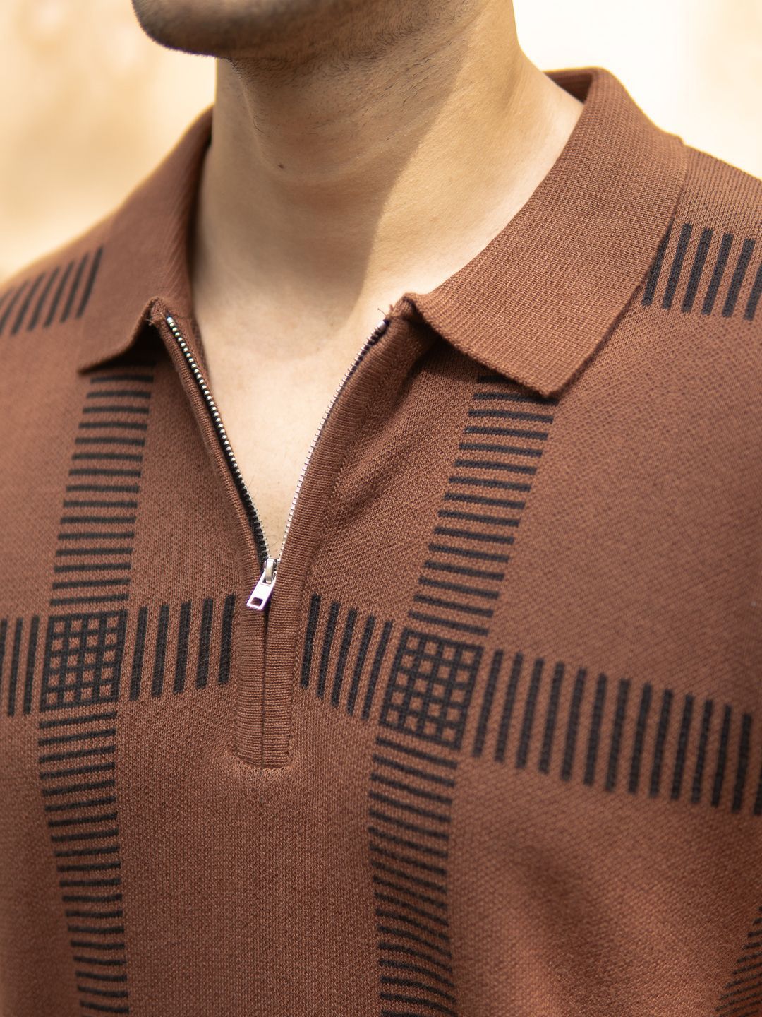 Powerlook Men Checked Knitted Polo Collar T-shirt