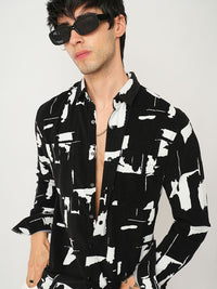 VASTRADO Men Classic Spread Collar Abstract Printed Cotton Slim Fit Casual Shirt