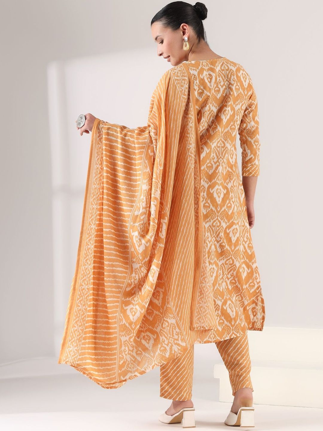 Motif Etnik Wanita Mamicha Bercetak Cermin Biasa Kurta Kerja dengan Seluar & Dengan Dupatta