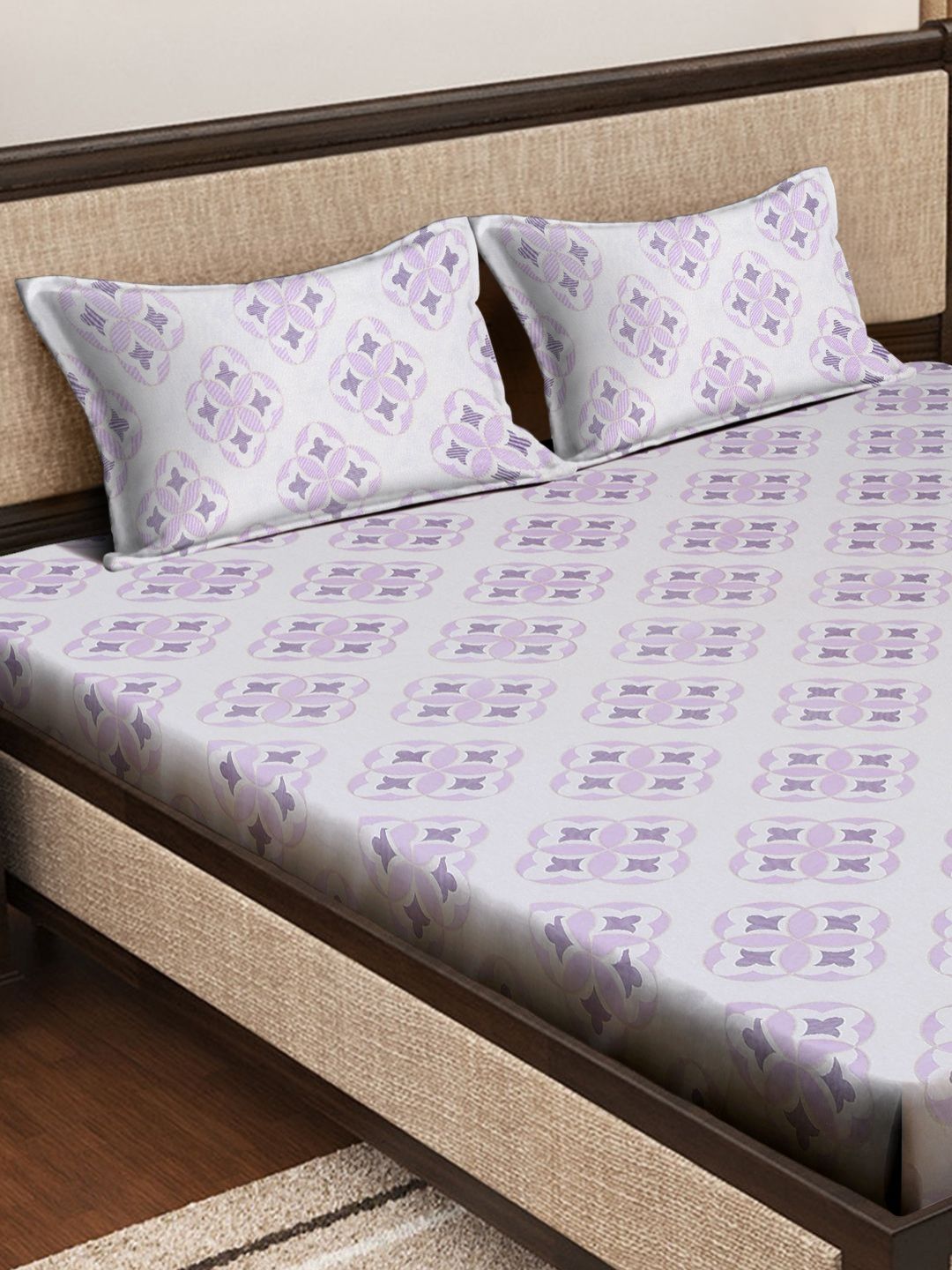 Myntra Elegant Homes White Floral Cotton 400 TC King Superfine Bedsheet dengan 2 Sarung Bantal-98 x 89 inci