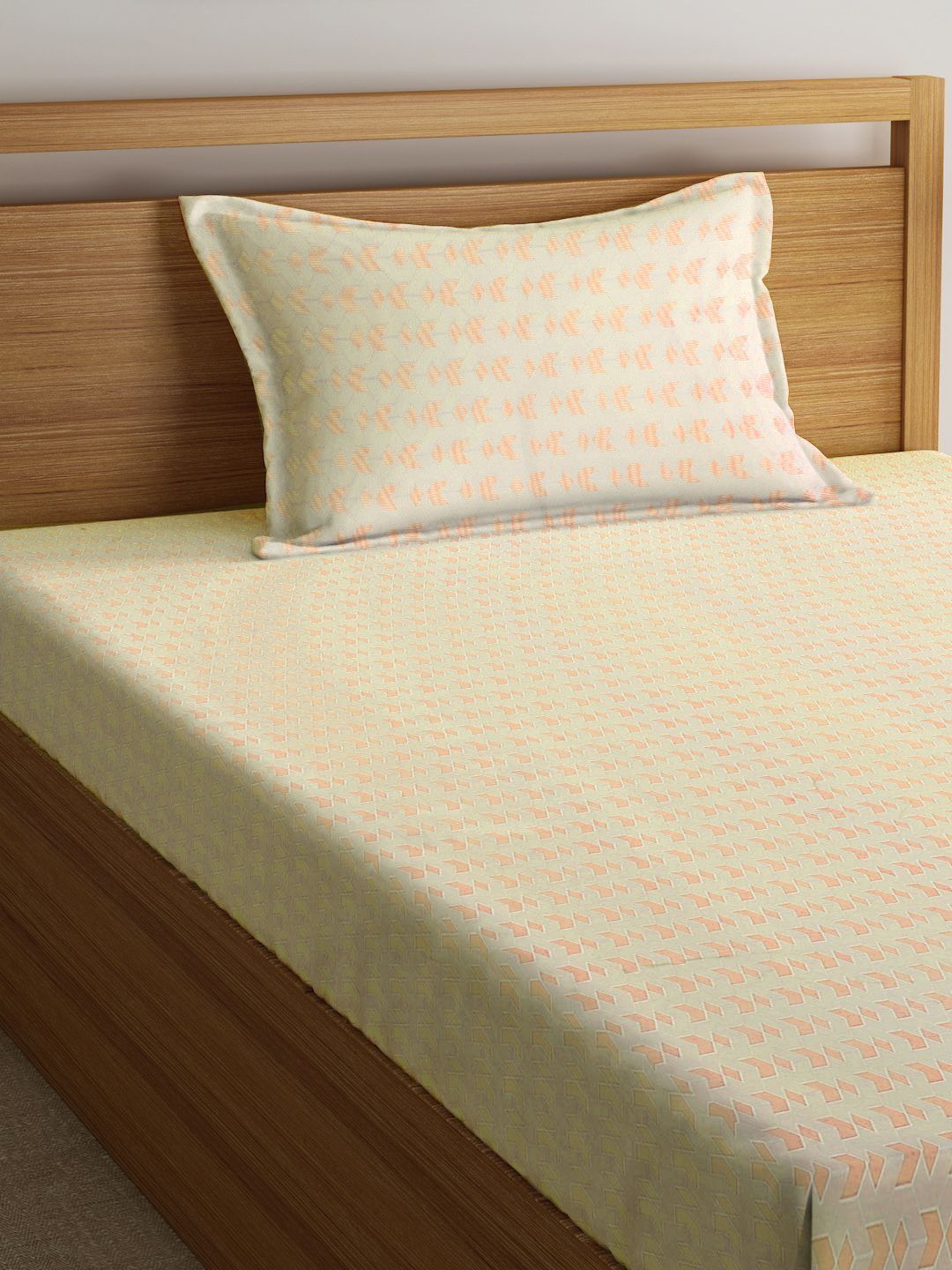 Myntra Elegant Homes Orange & Yellow Geometric 300 TC Single Cadar dengan 1 Sarung Bantal