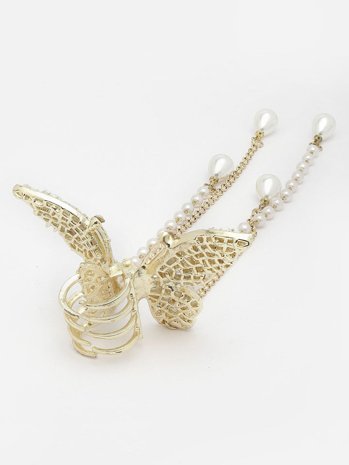 PANASH Women  Pearls & Stone Studded Butterfly Shaped Embellished Claw Clip