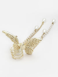 PANASH Women  Pearls & Stone Studded Butterfly Shaped Embellished Claw Clip