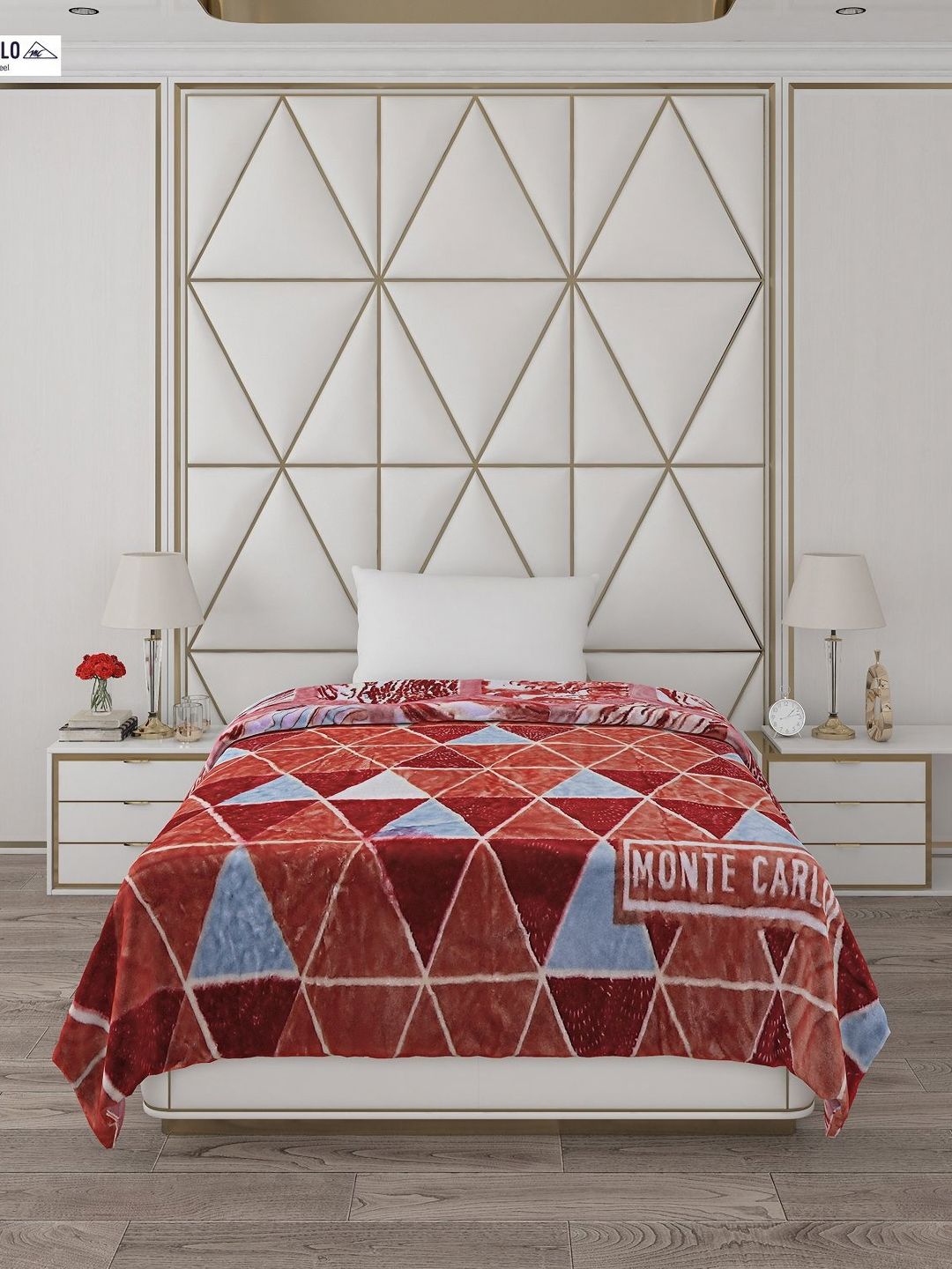 Monte Carlo White & Orange Geometric Mild Winter 500 GSM Single Bed Blanket