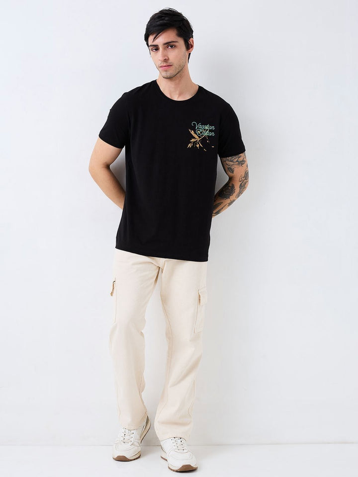 SPYKAR Men Typography Printed Round Neck Cotton Slim Fit T-shirt