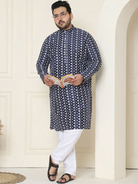 SOJANYA PLUS Ethnic Motifs Embroidered Thread Work Band Collar Straight Kurta With Pyjamas