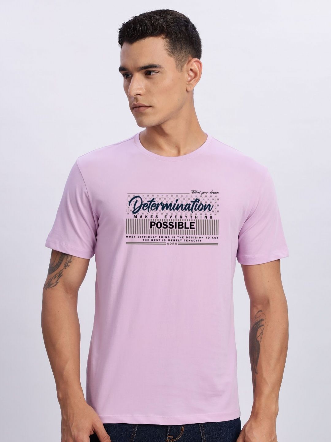 ADRO Men Typography Printed Round Neck Cotton T-shirt