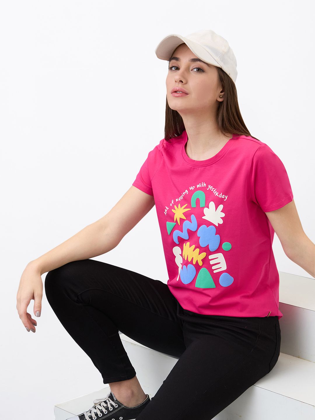 SPYKAR Women Regular Fit Typography Printed Round Neck Cotton T-shirt