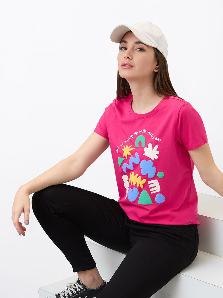 SPYKAR Women Regular Fit Typography Printed Round Neck Cotton T-shirt
