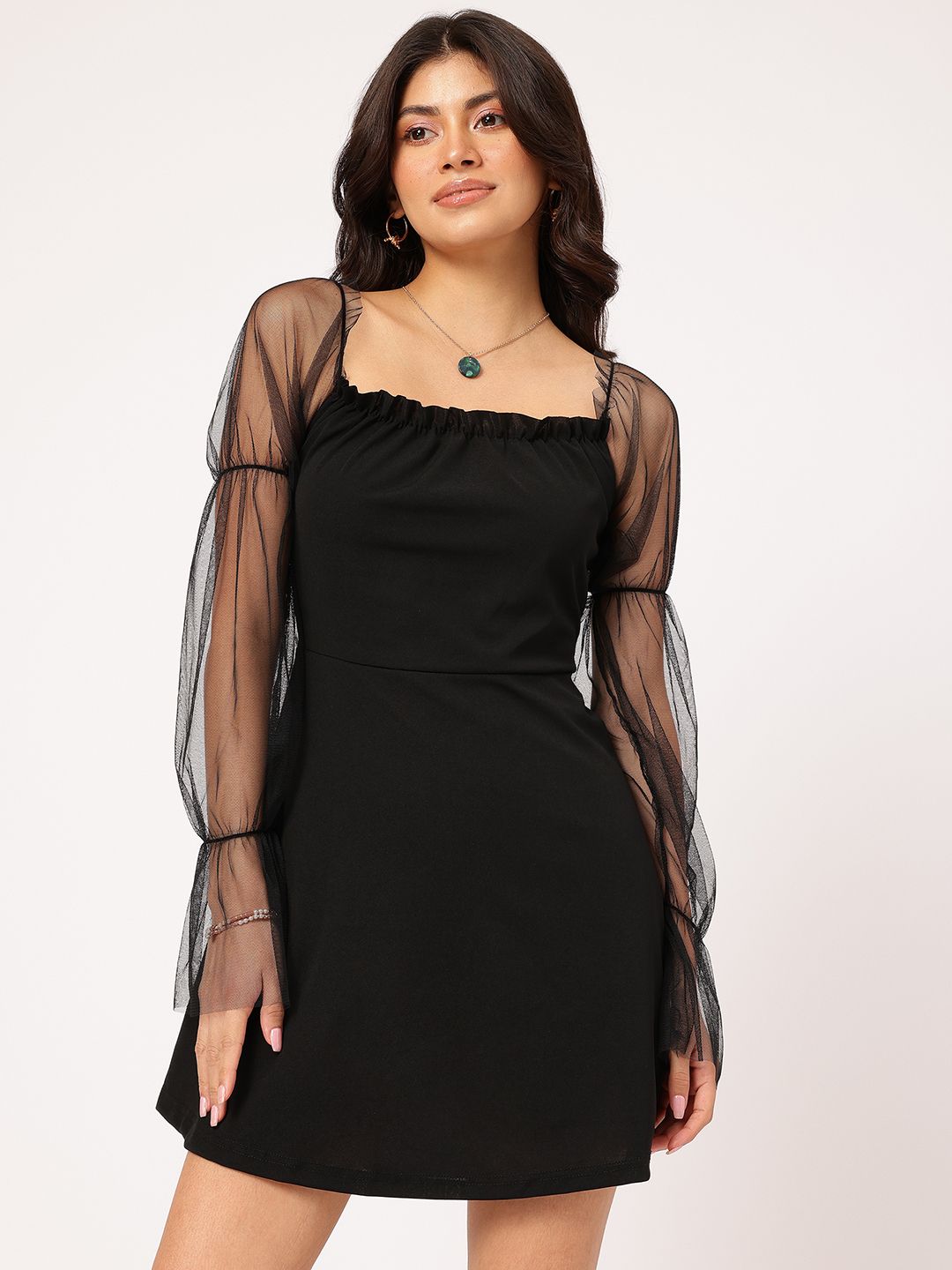 DressBerry Puff Sleeve Semi-Sheer Sheath Dress
