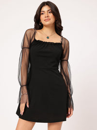 DressBerry Puff Sleeve Semi-Sheer Sheath Dress