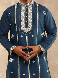 Anouk Geometrik Sulam Kolar Mandarin Benang Kerja Kapas Sutera Kurta Lurus