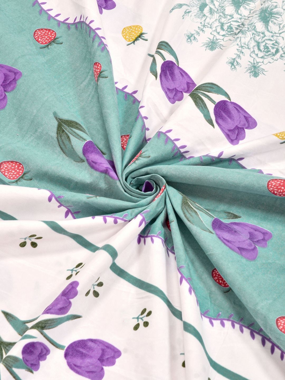 Myntra Elegant Homes Green Floral Polycotton 300 TC King Fine Bedsheet dengan 2 Sarung Bantal-98 x 89 inci