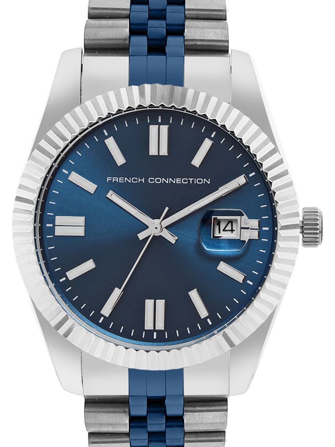 Sambungan Perancis Lelaki Dail Corak & Gelang Keluli Tahan Karat Tali Analog Watch FCP41USM