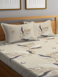 Myntra Elegant Homes Beige Floral Cotton 300 TC Fitted King Cadar Halus dengan 2 Sarung Bantal-250 x 220 cm
