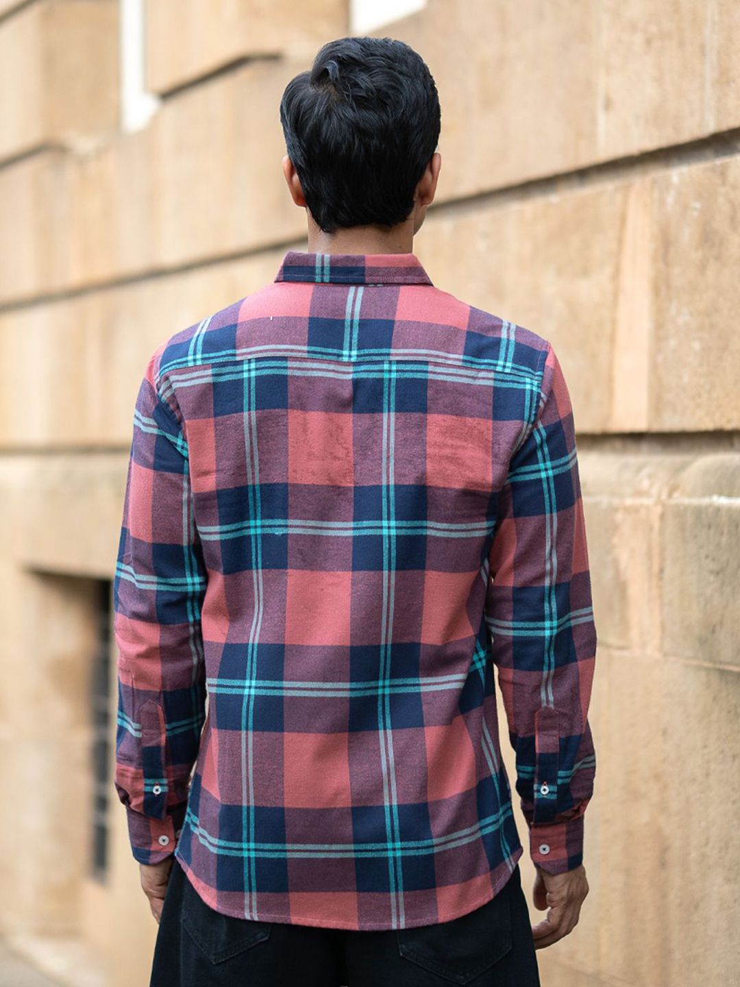 Powerlook Men Tartan Checked Button-Down Collar Cotton Casual Shirt